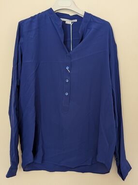 Royal Blue Button-Front Lightweight Blouse